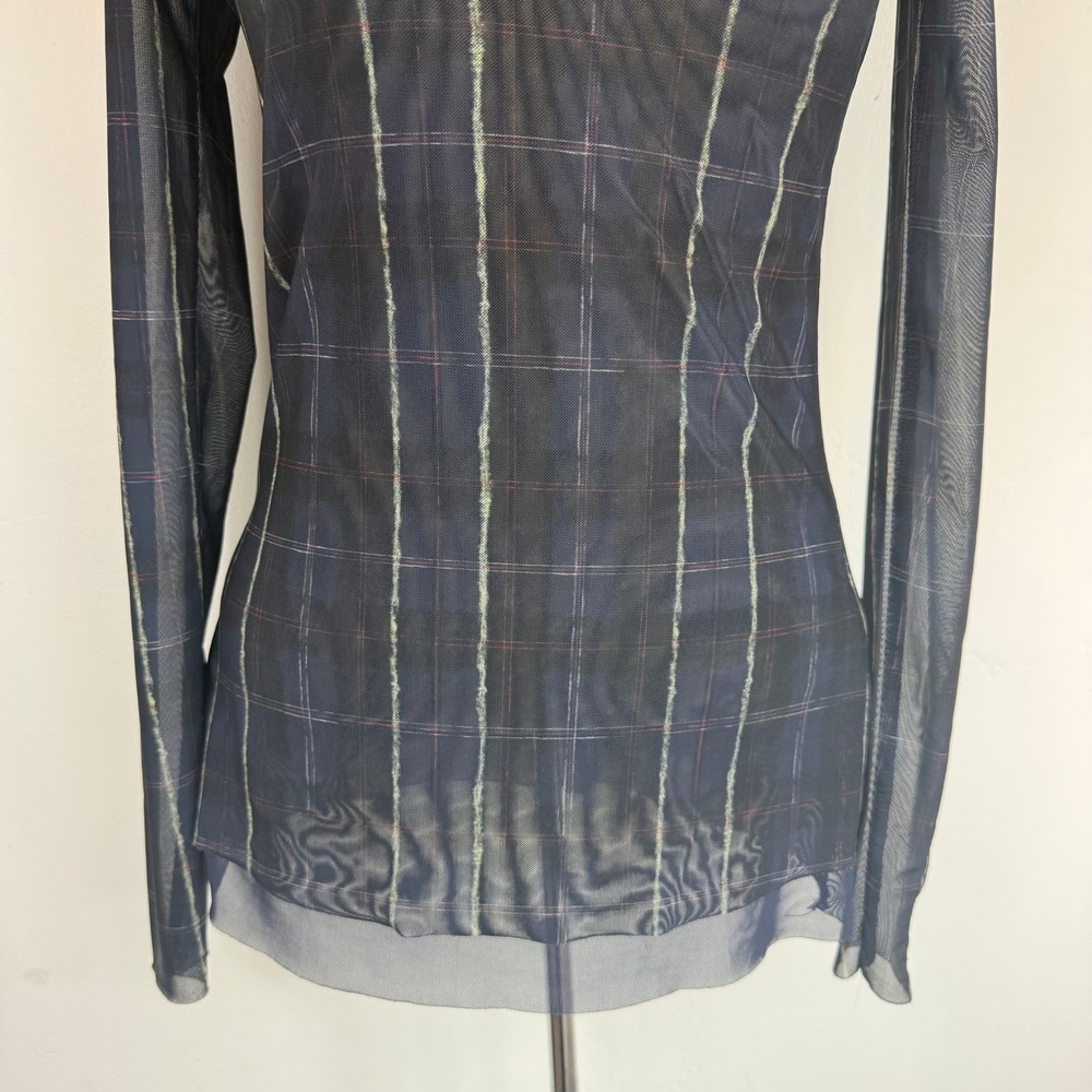 Baum Und Pferdgarten Jodi Plaid Mesh Top Mock Neck Sheer Long Sleeve Scandi S - Picture 5 of 15